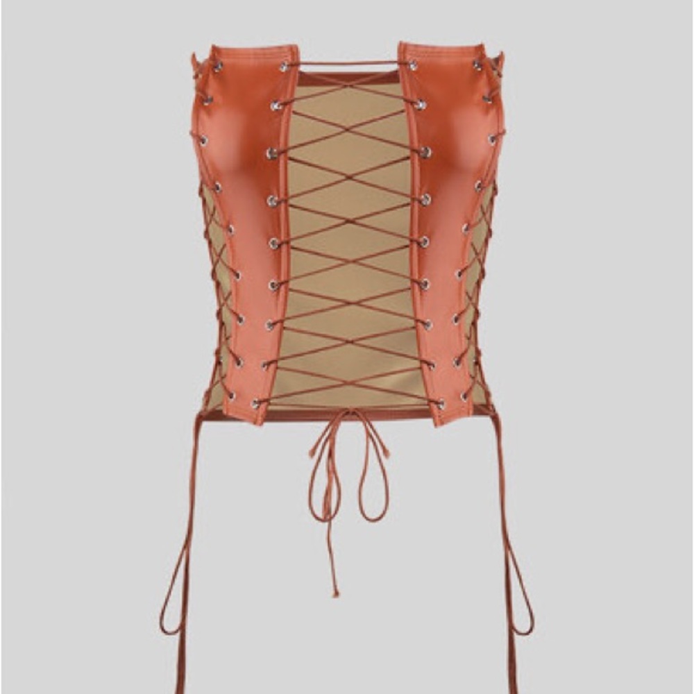 🍊 ORANGE lace up PU top